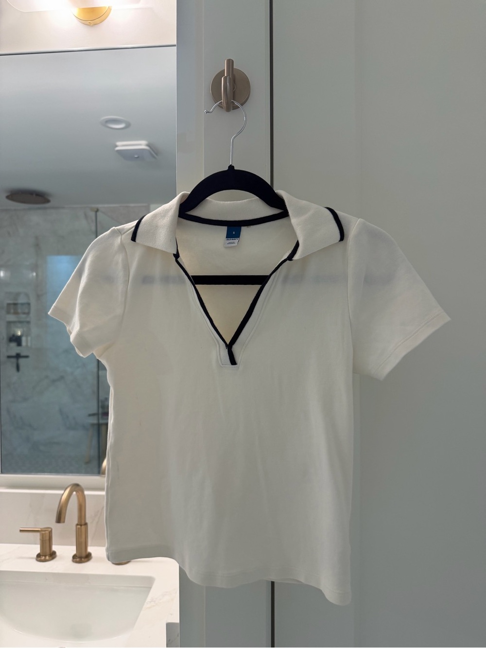 Old Navy White Short-Sleeve Polo Tee with Black Trim